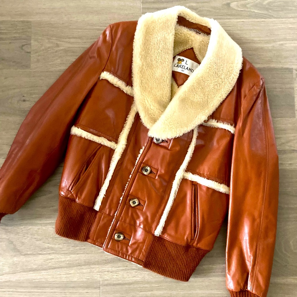 Vintage 🤎 1970’s Men’s Leather Aviator Jacket Sherpa Cowboy Coat Men Western